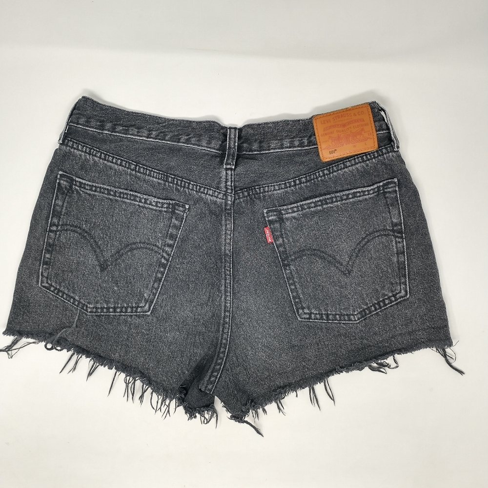Levi's 501 Distressed Hi Rise Black Fade Daisy Duke Jean Shorts Size 30